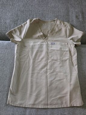 Figs Women's V-Neck Scrub Top in Tan